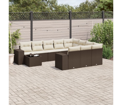Set de sofás de jardín 11 pzas cojines ratán sintético marrón