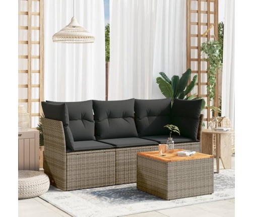 Set de sofás de jardín 4 pzas y cojines ratán sintético gris