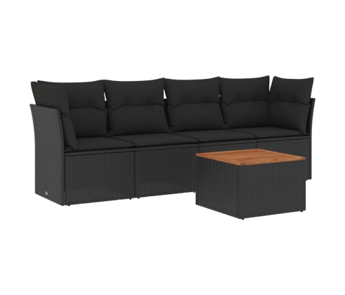 Set de muebles de jardín 5 pzas y cojines ratán sintético negro