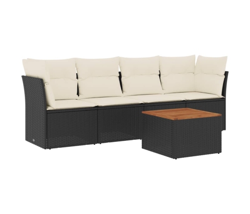 Set de muebles de jardín 5 pzas y cojines ratán sintético negro