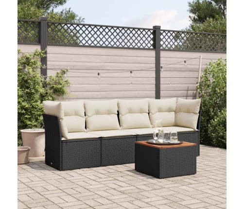 Set de muebles de jardín 5 pzas y cojines ratán sintético negro