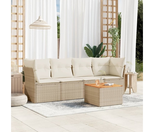 Juego de sofás jardín con cojines 5 pzas ratán sintético beige