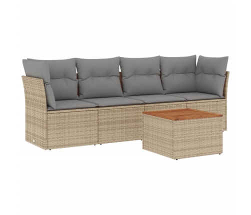 Juego de sofás jardín con cojines beige mezcla 5 pzas ratán PE