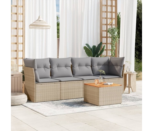 Juego de sofás jardín con cojines beige mezcla 5 pzas ratán PE