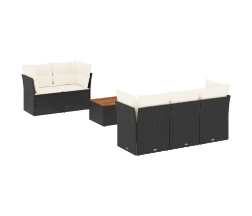 Set de sofás de jardín 6 piezas y cojines ratán sintético negro