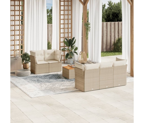 Juego de sofás jardín con cojines 6 pzas ratán sintético beige