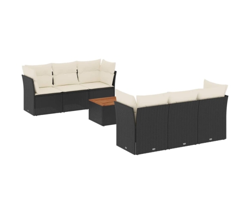 Set de comedor de jardín 7 pzas y cojines ratán sintético negro