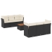 Set de comedor de jardín 7 pzas y cojines ratán sintético negro