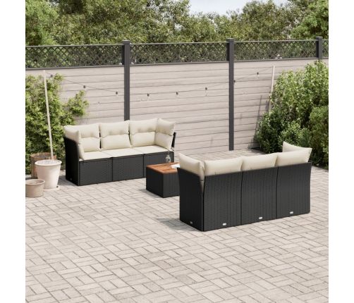 Set de comedor de jardín 7 pzas y cojines ratán sintético negro