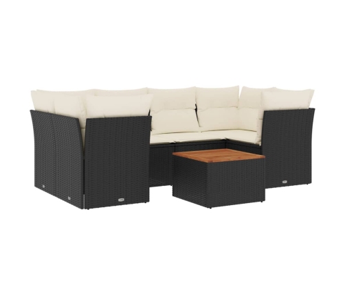 Set de comedor de jardín 7 pzas y cojines ratán sintético negro