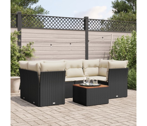 Set de comedor de jardín 7 pzas y cojines ratán sintético negro