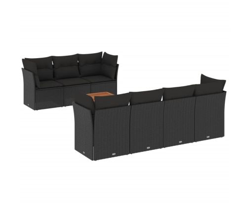 Set de sofás de jardín y cojines 8 piezas ratán sintético negro