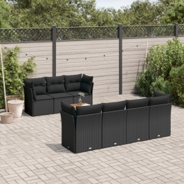 Set de sofás de jardín y cojines 8 piezas ratán sintético negro