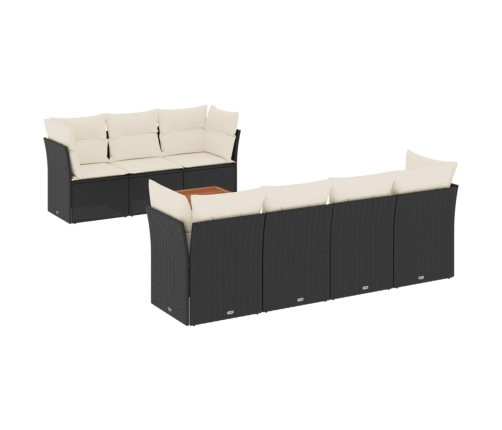 Set de sofás de jardín y cojines 8 piezas ratán sintético negro