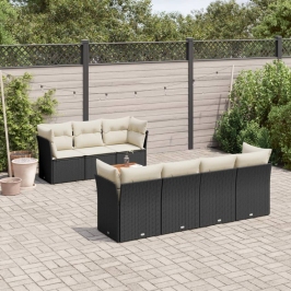 Set de sofás de jardín y cojines 8 piezas ratán sintético negro