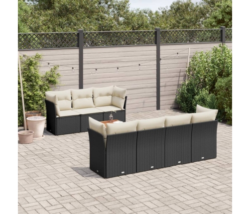 Set de sofás de jardín y cojines 8 piezas ratán sintético negro