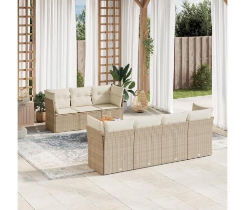 Set de sofás de jardín y cojines 8 piezas ratán sintético beige