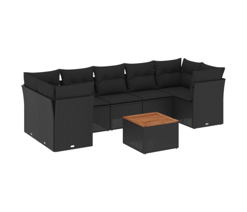 Set de sofás de jardín y cojines 8 piezas ratán sintético negro