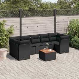Set de sofás de jardín y cojines 8 piezas ratán sintético negro