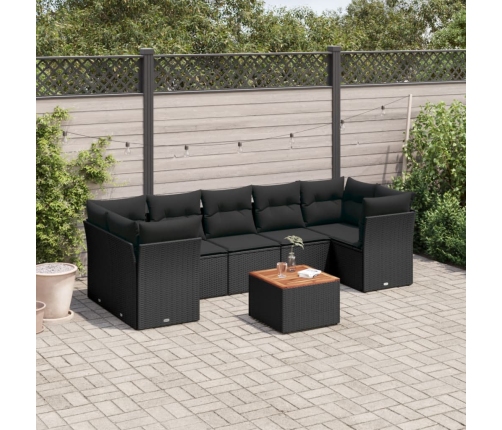 Set de sofás de jardín y cojines 8 piezas ratán sintético negro
