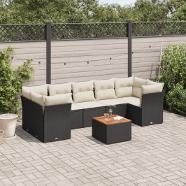Set de sofás de jardín y cojines 8 piezas ratán sintético negro