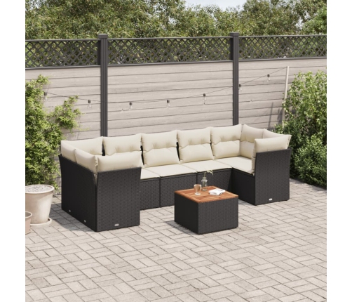 Set de sofás de jardín y cojines 8 piezas ratán sintético negro