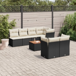 Set de sofás de jardín y cojines 8 piezas ratán sintético negro