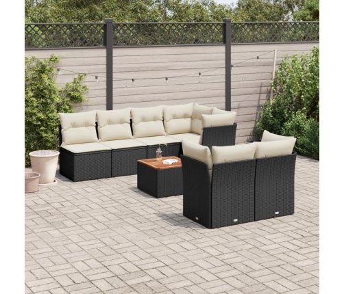 Set de sofás de jardín y cojines 8 piezas ratán sintético negro