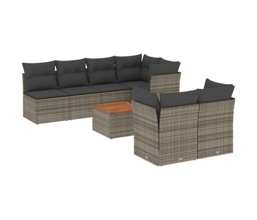 Set de sofás de jardín y cojines 8 piezas ratán sintético gris