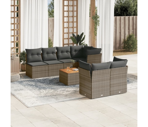 Set de sofás de jardín y cojines 8 piezas ratán sintético gris