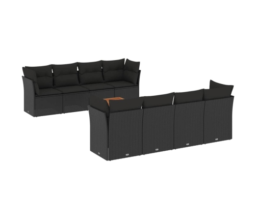 Set de sofás de jardín 8 piezas y cojines ratán sintético negro