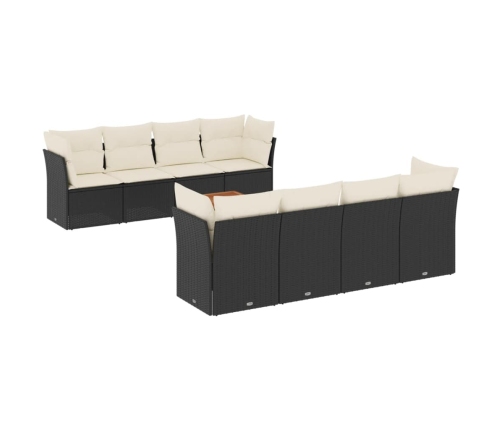 Set de sofás de jardín 8 piezas y cojines ratán sintético negro