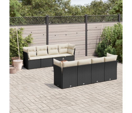 Set de sofás de jardín 8 piezas y cojines ratán sintético negro