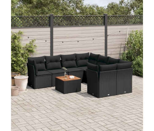 Set de sofás de jardín 8 piezas y cojines ratán sintético negro