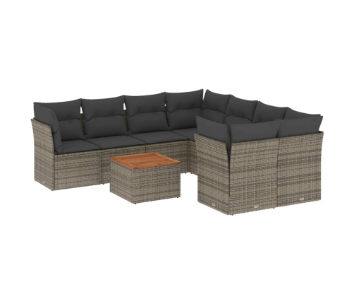 Set de muebles de jardín 9 pzas y cojines ratán sintético gris