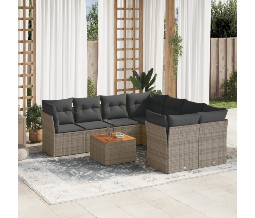 Set de muebles de jardín 9 pzas y cojines ratán sintético gris