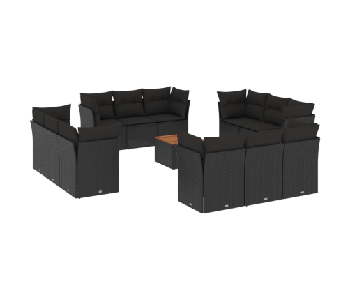 Set de sofás de jardín y cojines 13 pzas ratán sintético negro