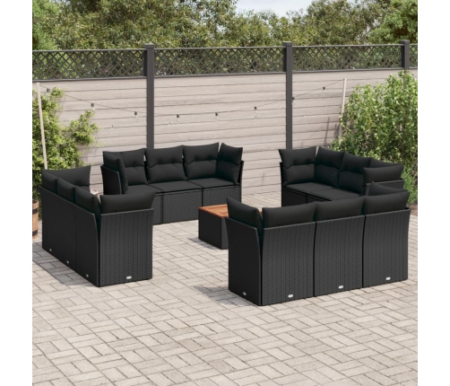 Set de sofás de jardín y cojines 13 pzas ratán sintético negro