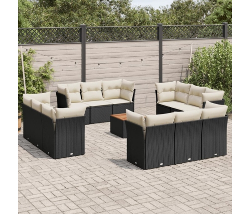 Set de sofás de jardín y cojines 13 pzas ratán sintético negro