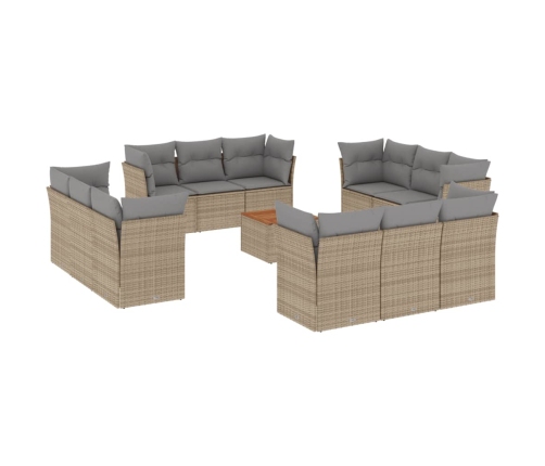 Juego de sofás jardín con cojines beige mezcla 13 pzas ratán PE