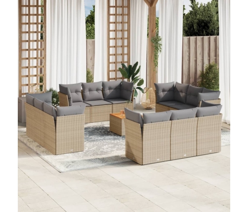 Juego de sofás jardín con cojines beige mezcla 13 pzas ratán PE