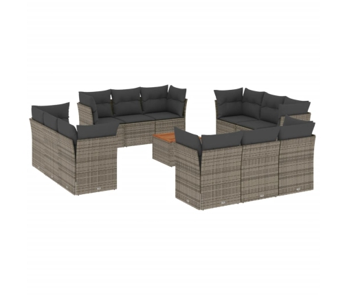 Set sofás de jardín con cojines 13 piezas ratán sintético gris