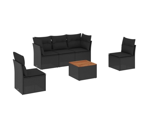 Set de sofás de jardín 6 piezas y cojines ratán sintético negro