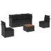 Set de sofás de jardín 6 piezas y cojines ratán sintético negro