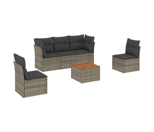 Set de muebles de jardín 6 pzas y cojines ratán sintético gris