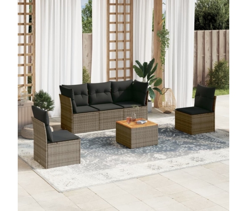 Set de muebles de jardín 6 pzas y cojines ratán sintético gris