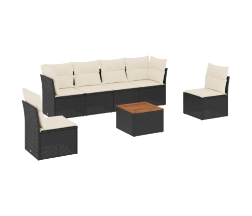 Set de comedor de jardín 7 pzas y cojines ratán sintético negro