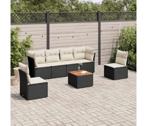 Set de comedor de jardín 7 pzas y cojines ratán sintético negro
