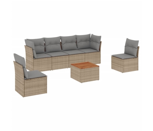 Juego de sofás jardín con cojines beige mezcla 7 pzas ratán PE