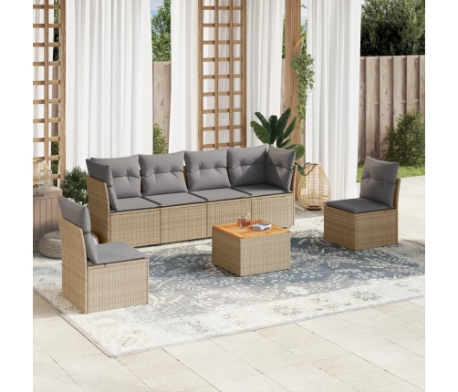 Juego de sofás jardín con cojines beige mezcla 7 pzas ratán PE